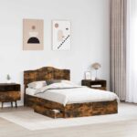 vidaXL Úložná posteľ Dymová dub 135 x 190 cm Kompozitné drevo – Obrázok 3