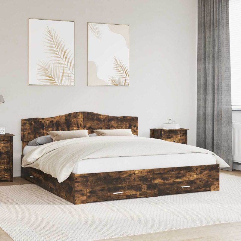3413156_1.jpg vidaXL Rám postele Dymová dub 200 x 200 cm Kompozitné drevo – Obrázok 1