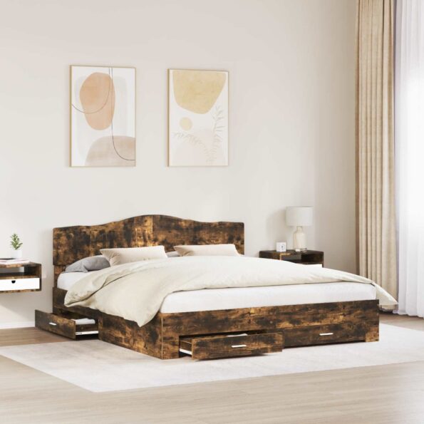 vidaXL Rám postele Dymová dub 200 x 200 cm Kompozitné drevo – Obrázok 3