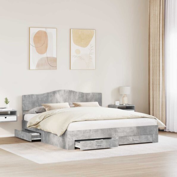 vidaXL Rám postele Betónová šedá 180 x 200 cm Kompozitné drevo – Obrázok 3