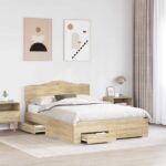 vidaXL Rám postele Sonoma dub 150 x 200 cm Kompozitné drevo – Obrázok 3