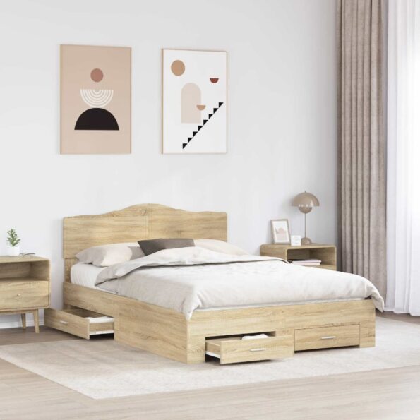 vidaXL Rám postele Sonoma dub 150 x 200 cm Kompozitné drevo – Obrázok 3