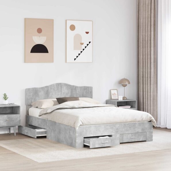 vidaXL Rám postele Betónová šedá 150 x 200 cm Kompozitné drevo – Obrázok 3