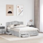 vidaXL Rám postele Betónová šedá 140 x 190 cm Kompozitné drevo – Obrázok 3
