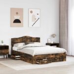 vidaXL Rám postele Dymová dub 140 x 190 cm Kompozitné drevo – Obrázok 3