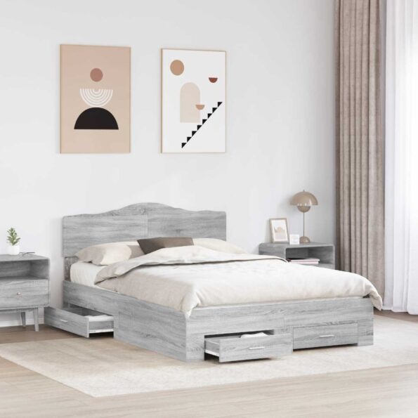 vidaXL Rám postele Sivý Sonoma 140 x 190 cm Kompozitné drevo – Obrázok 3