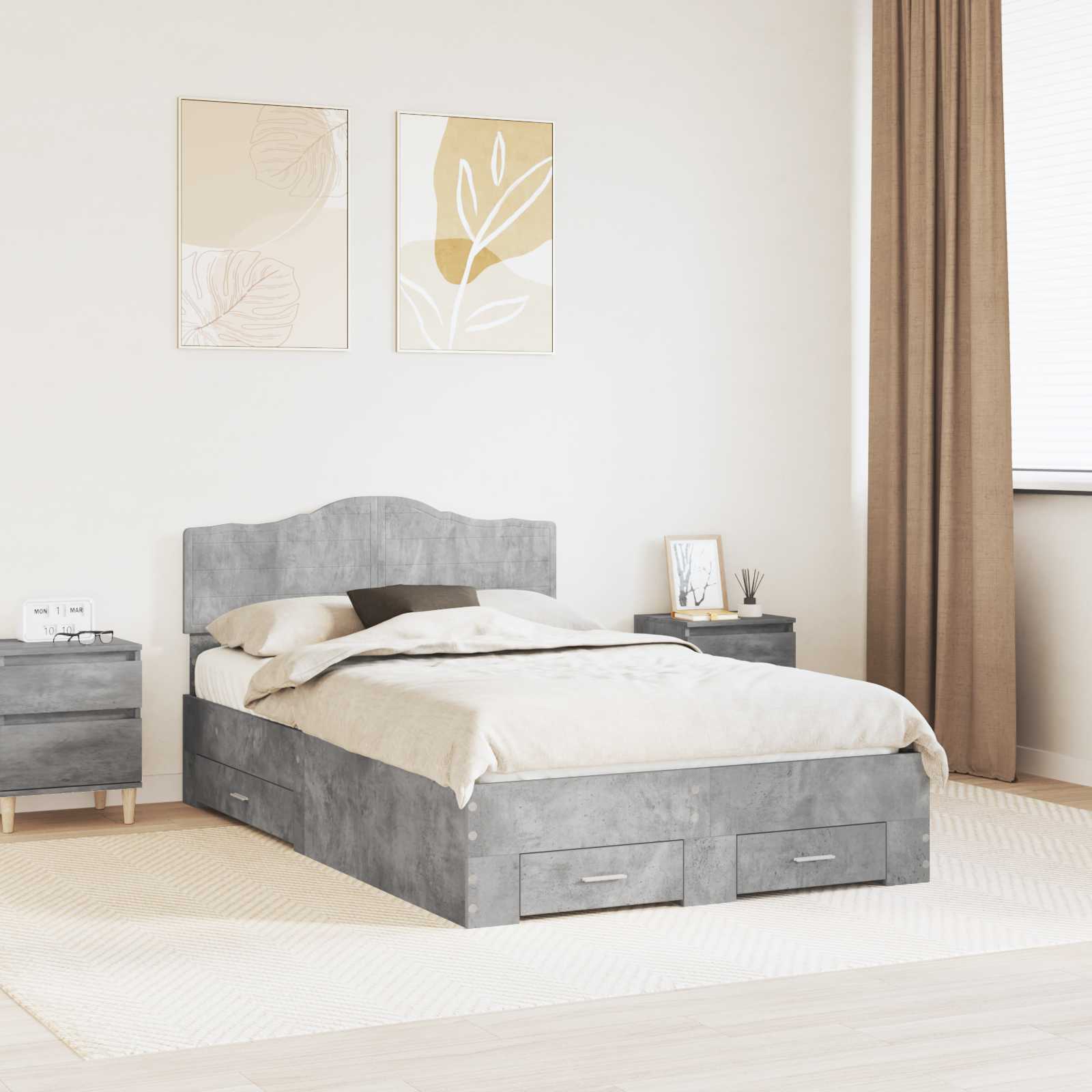 3413205_1.jpg vidaXL Rám postele Betónová šedá 135 x 190 cm Kompozitné drevo – Obrázok 1