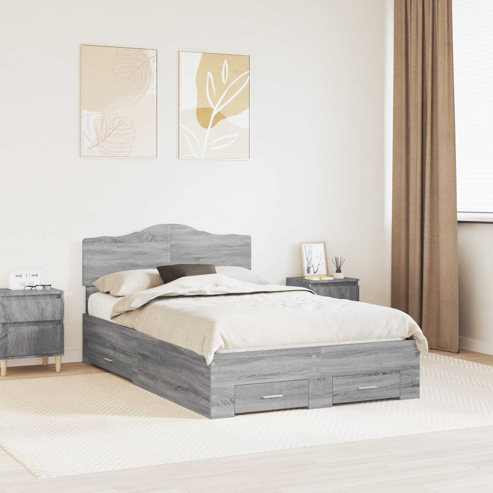 3413207_1.jpg vidaXL Rám postele Sivý Sonoma 135 x 190 cm Kompozitné drevo – Obrázok 1