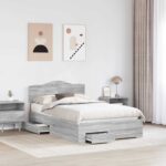 vidaXL Rám postele Sivý Sonoma 135 x 190 cm Kompozitné drevo – Obrázok 3