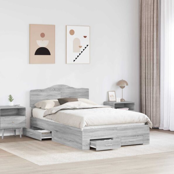 vidaXL Rám postele Sivý Sonoma 135 x 190 cm Kompozitné drevo – Obrázok 3