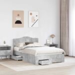 vidaXL Rám postele Betónová šedá 120 x 190 cm Kompozitné drevo – Obrázok 3