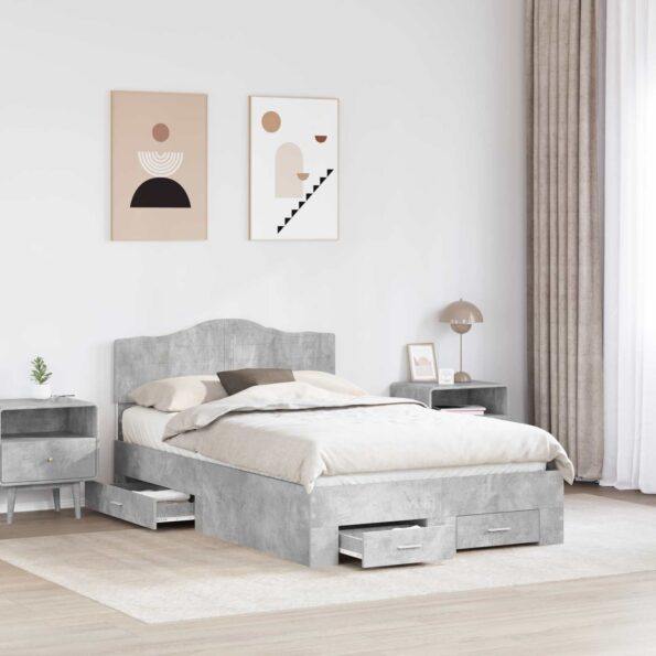 vidaXL Rám postele Betónová šedá 120 x 190 cm Kompozitné drevo – Obrázok 3