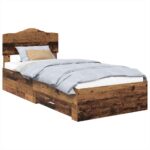 vidaXL Rám postele Staré drevo 100 x 200 cm Kompozitné drevo – Obrázok 2