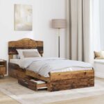 vidaXL Rám postele Staré drevo 100 x 200 cm Kompozitné drevo – Obrázok 3
