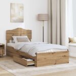 vidaXL Rám postele Remeselný dub 90 x 200 cm Kompozitné drevo – Obrázok 3
