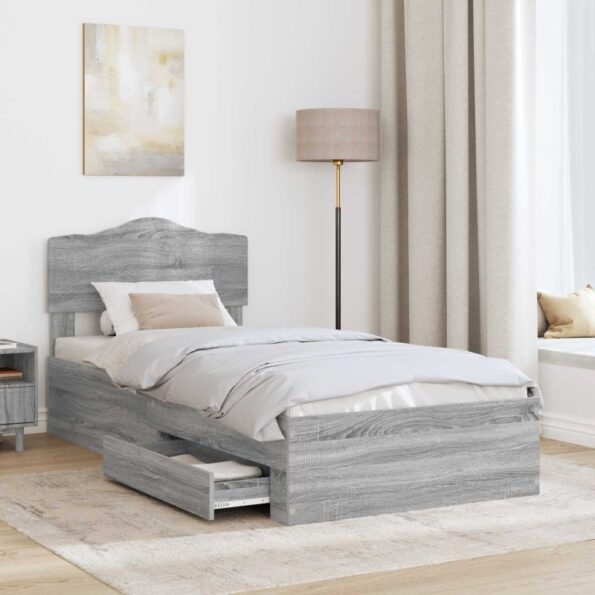 vidaXL Rám postele Sivý Sonoma 90 x 190 cm Kompozitné drevo – Obrázok 3