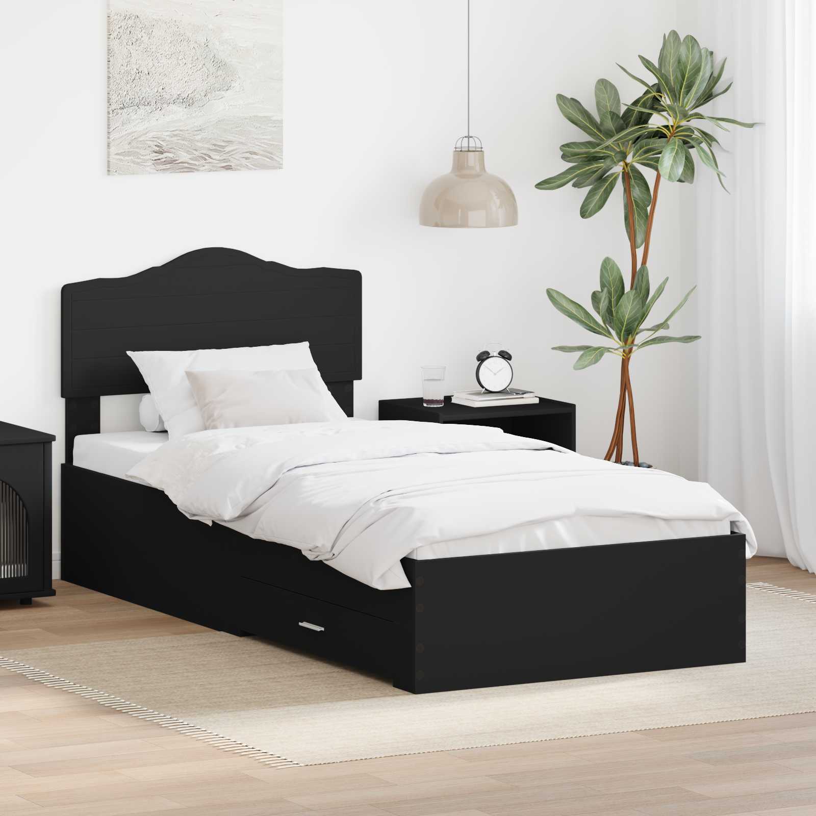 3413257_1.jpg vidaXL Rám postele s čelnou doskou Čierna 70 x 190 cm Kompozitné drevo – Obrázok 1