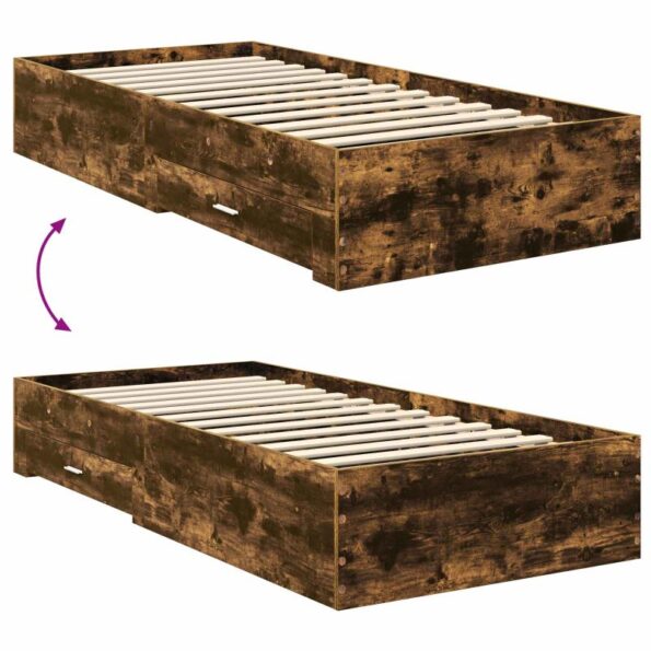 vidaXL Rám postele so zásuvkou Dymová dub 75 x 190 cm Kompozitné drevo – Obrázok 12