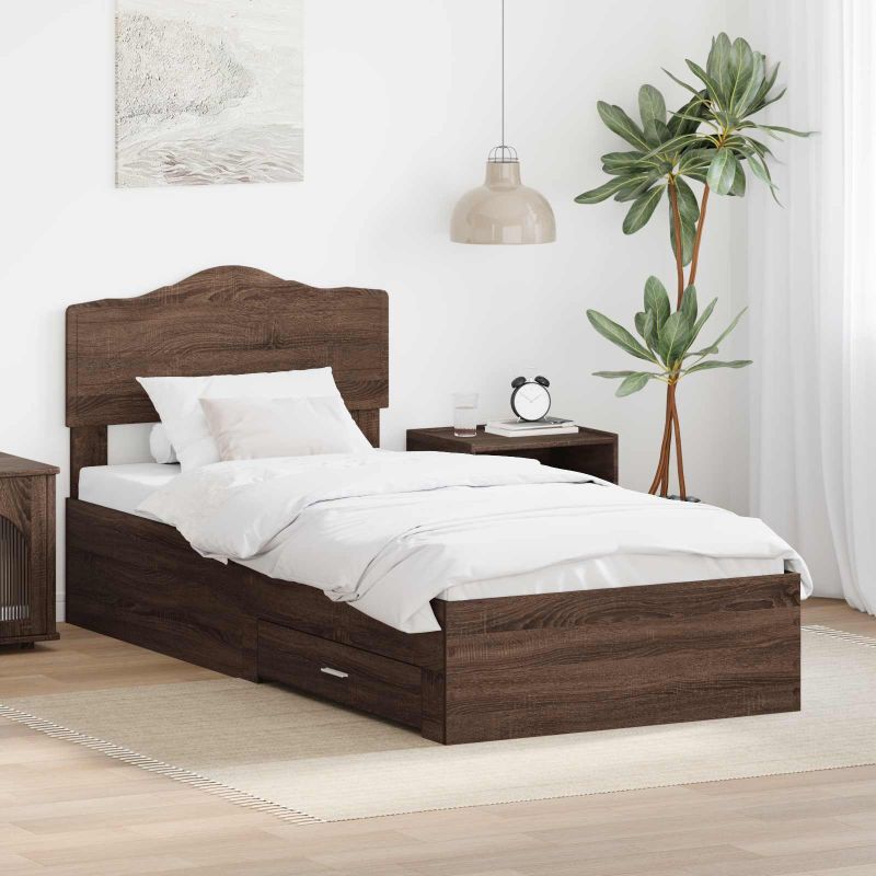 3413262_1.jpg vidaXL Rám postele so zásuvkou Hnedý dub 70 x 190 cm Kompozitné drevo – Obrázok 1