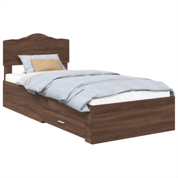 vidaXL Rám postele so zásuvkou Hnedý dub 70 x 190 cm Kompozitné drevo – Obrázok 2