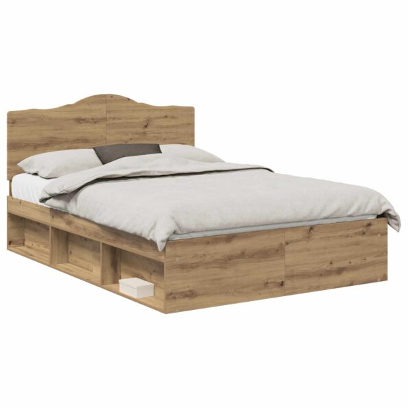 vidaXL Rám postele s čelnou doskou Remeselnícky dub 150 x 200 cm – Obrázok 2