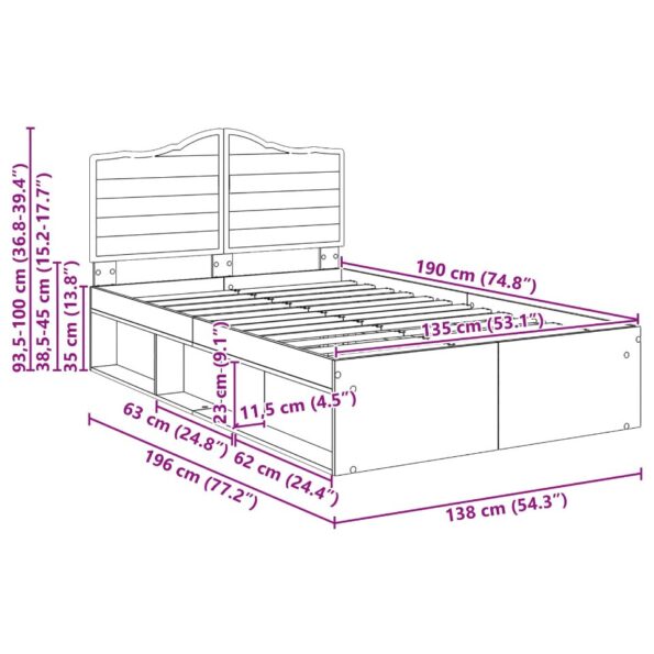 vidaXL Rám postele s čelnou doskou Remeselnícky dub 135 x 190 cm – Obrázok 13