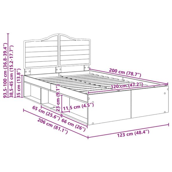 vidaXL Rám postele s čelnou doskou Remeselnícky dub 120 x 200 cm – Obrázok 13