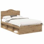 vidaXL Rám postele s čelnou doskou Remeselnícky dub 120 x 190 cm – Obrázok 2