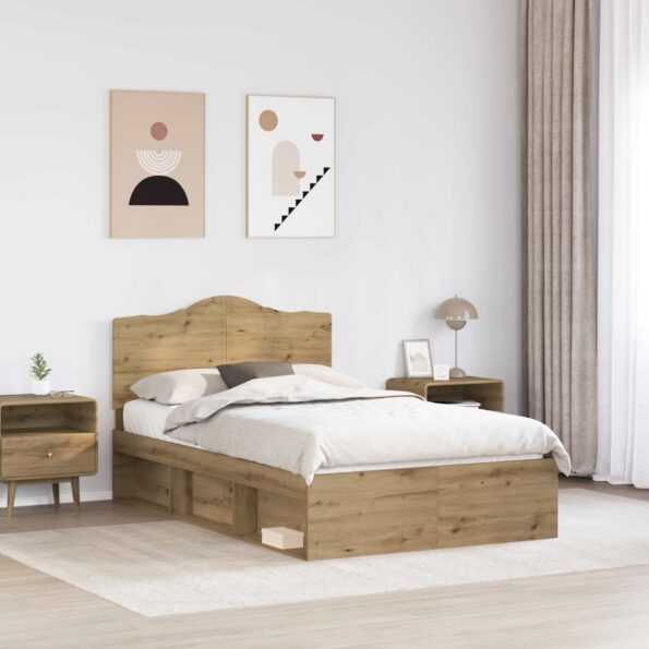 vidaXL Rám postele s čelnou doskou Remeselnícky dub 120 x 190 cm – Obrázok 3