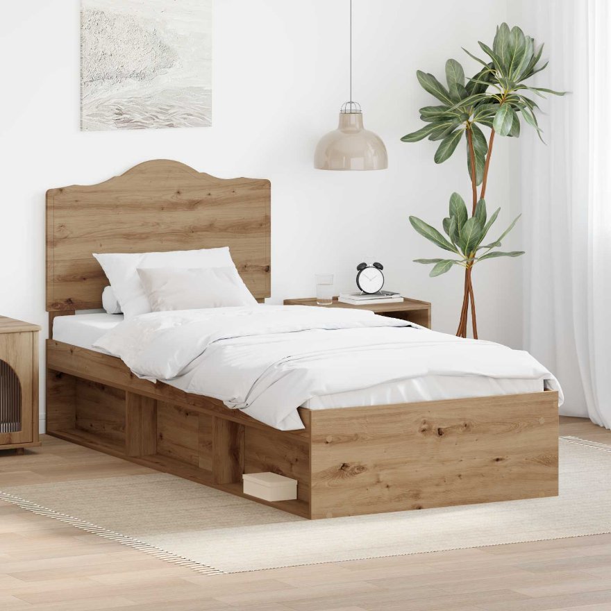 3413370_1.jpg vidaXL Rám postele s čelnou doskou Remeselnícky dub 90 x 190 cm – Obrázok 1