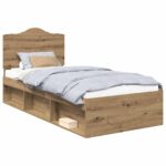 vidaXL Rám postele s čelnou doskou Remeselnícky dub 90 x 190 cm – Obrázok 2
