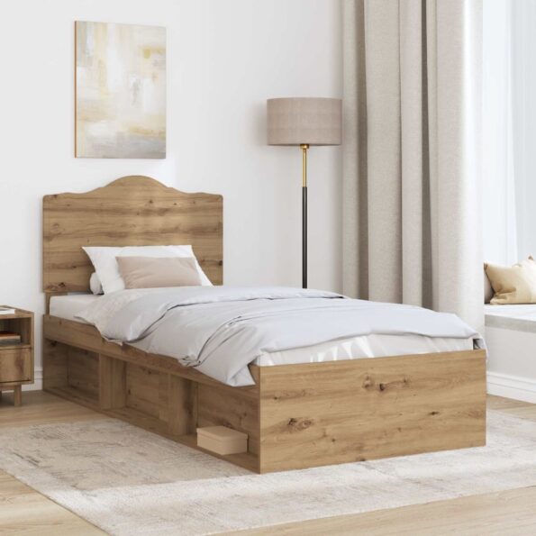 vidaXL Rám postele s čelnou doskou Remeselnícky dub 90 x 190 cm – Obrázok 3