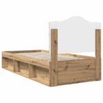 vidaXL Rám postele s čelnou doskou Remeselnícky dub 90 x 190 cm – Obrázok 9