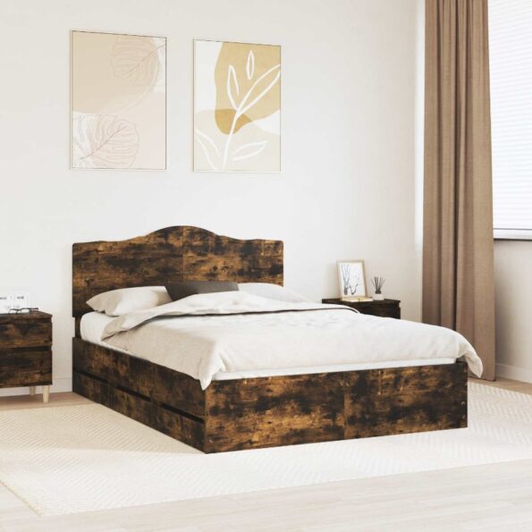 vidaXL Rám postele Údený Dub 150 x 200 cm Inžinierske drevo – Obrázok 7