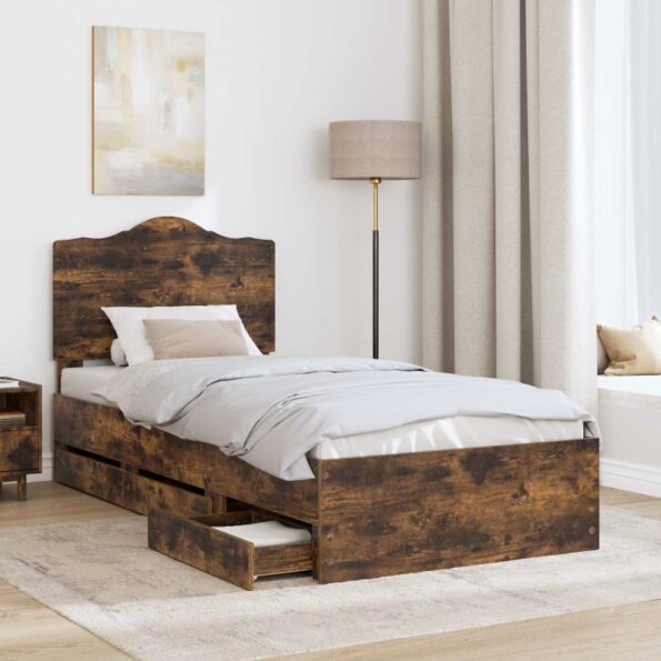 vidaXL Rám postele Údený Dub 100 x 200 cm Inžinierske drevo – Obrázok 3