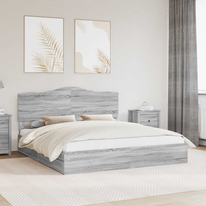 3413476_1.jpg vidaXL Úložná posteľ Sivý Sonoma 200 x 200 cm Kompozitné drevo – Obrázok 1