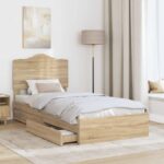 vidaXL Úložná posteľ Sonoma dub 100 x 200 cm Kompozitné drevo – Obrázok 3
