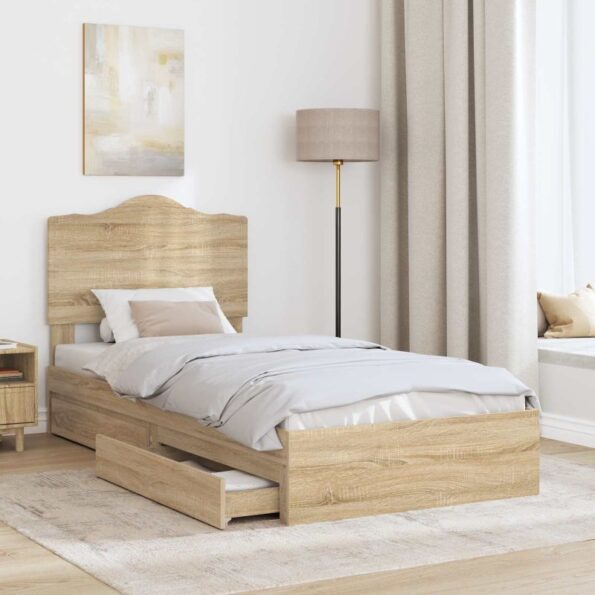 vidaXL Úložná posteľ Sonoma dub 100 x 200 cm Kompozitné drevo – Obrázok 3