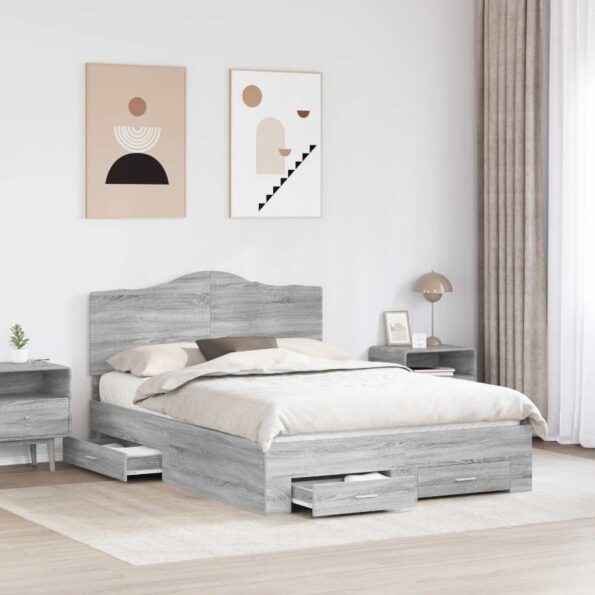 vidaXL Rám postele Sivý Sonoma 160 x 200 cm Kompozitné drevo – Obrázok 3