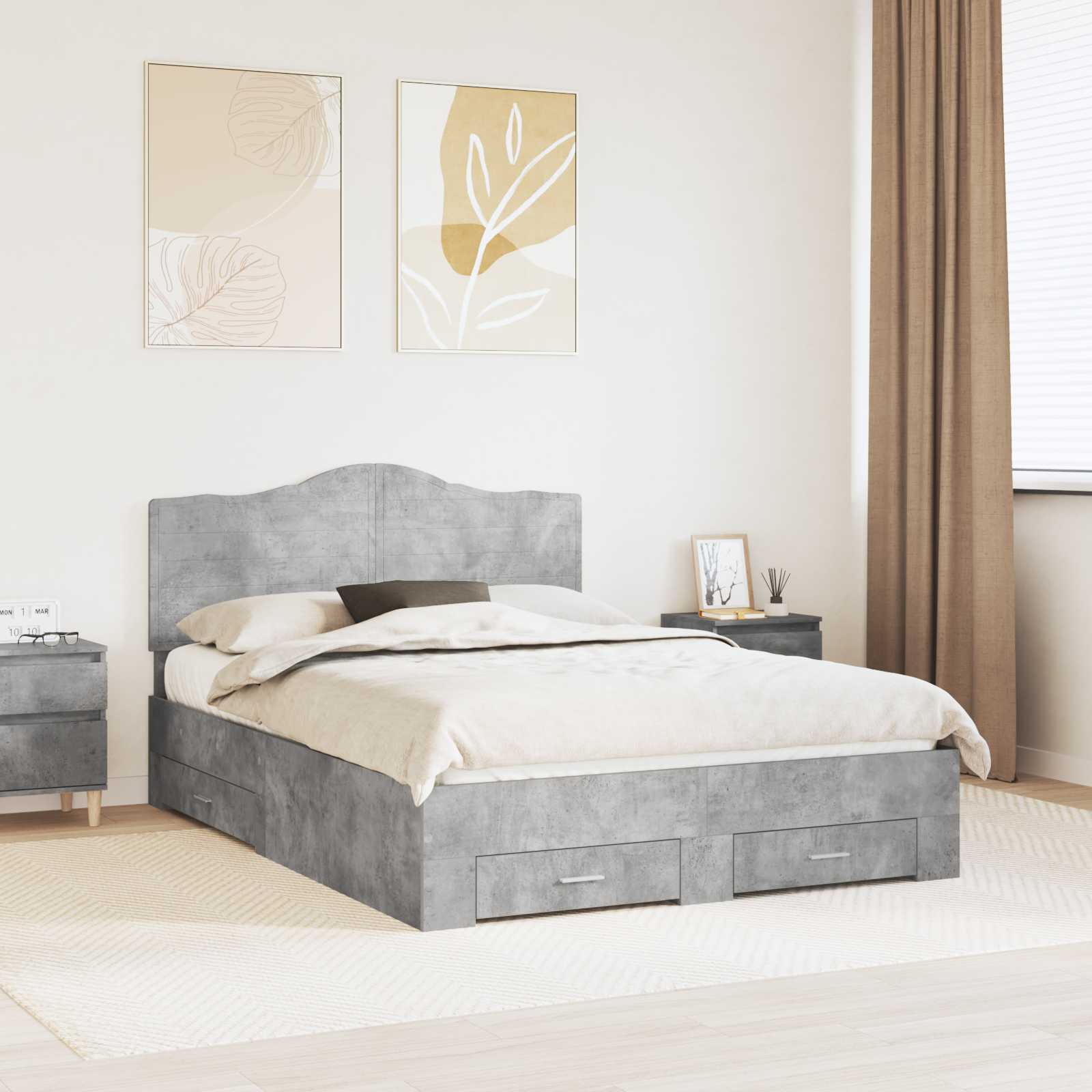 3413590_1.jpg vidaXL Rám postele Betónová šedá 150 x 200 cm Kompozitné drevo – Obrázok 1