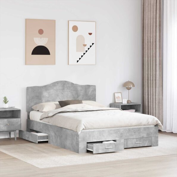 vidaXL Rám postele Betónová šedá 150 x 200 cm Kompozitné drevo – Obrázok 3