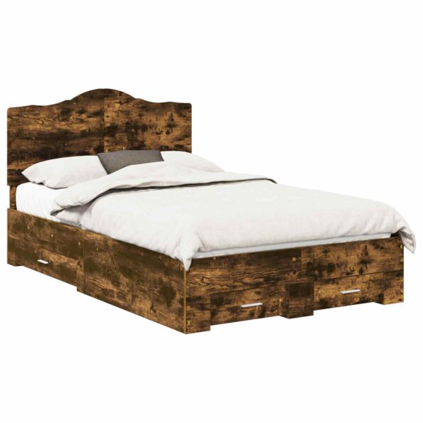 vidaXL Rám postele Dymová dub 135 x 190 cm Kompozitné drevo – Obrázok 2