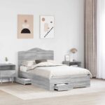 vidaXL Rám postele Sivý Sonoma 135 x 190 cm Kompozitné drevo – Obrázok 3