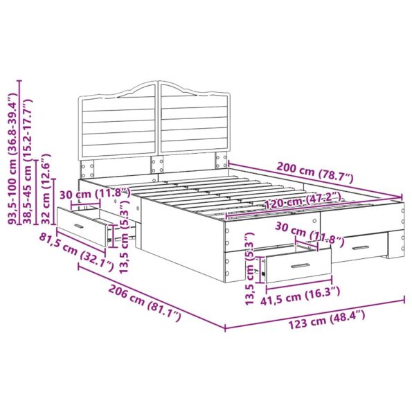 vidaXL Rám postele Dymová dub 120 x 200 cm Kompozitné drevo – Obrázok 7