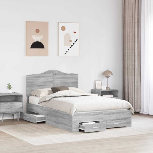 vidaXL Rám postele Sivý Sonoma 120 x 200 cm Kompozitné drevo – Obrázok 3