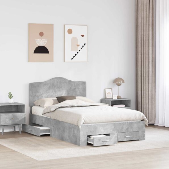 vidaXL Rám postele Betónová šedá 120 x 190 cm Kompozitné drevo – Obrázok 3