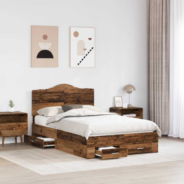 vidaXL Rám postele Staré drevo 120 x 190 cm Kompozitné drevo – Obrázok 3