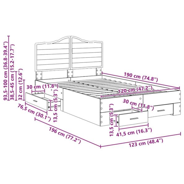 vidaXL Rám postele Remeselný dub 120 x 190 cm Kompozitné drevo – Obrázok 3