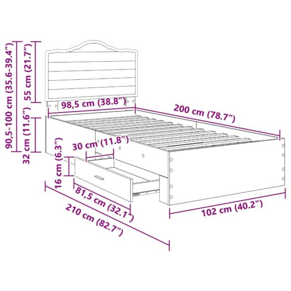 vidaXL Rám postele Sonoma dub 100 x 200 cm Kompozitné drevo – Obrázok 13
