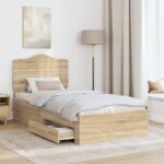 vidaXL Rám postele Sonoma dub 100 x 200 cm Kompozitné drevo – Obrázok 3